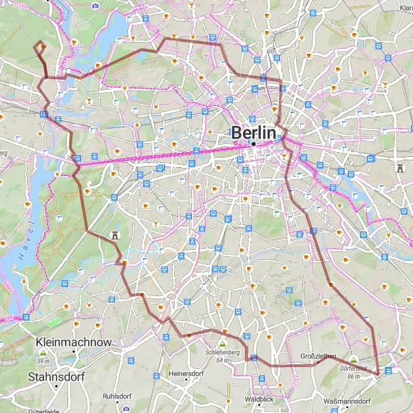 Karten-Miniaturansicht der Radinspiration "Abenteuerliche Gravel-Tour" in Brandenburg, Germany. Erstellt vom Tarmacs.app-Routenplaner für Radtouren