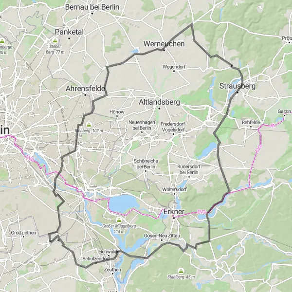 Map miniature of "Journey through History: Exploring Schönefeld's Cultural Gems" cycling inspiration in Brandenburg, Germany. Generated by Tarmacs.app cycling route planner