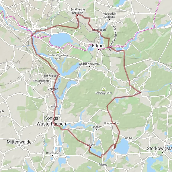 Map miniature of "Scenic Gravel Adventure" cycling inspiration in Brandenburg, Germany. Generated by Tarmacs.app cycling route planner