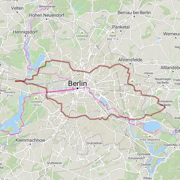 Map miniature of "Around Berlin Gravel Adventure" cycling inspiration in Brandenburg, Germany. Generated by Tarmacs.app cycling route planner