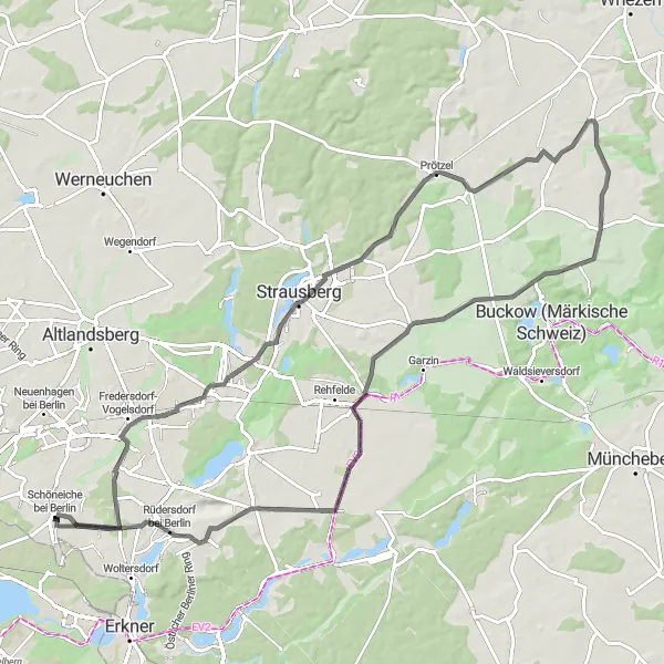 Map miniature of "Plethora of Landscapes and Historical Landmarks" cycling inspiration in Brandenburg, Germany. Generated by Tarmacs.app cycling route planner