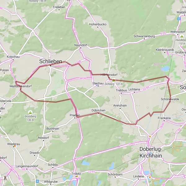 Map miniature of "Waterside Journey" cycling inspiration in Brandenburg, Germany. Generated by Tarmacs.app cycling route planner