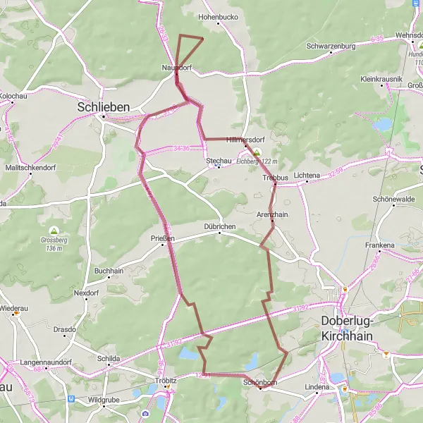 Karten-Miniaturansicht der Radinspiration "Schönborn - Naundorf Rundtour" in Brandenburg, Germany. Erstellt vom Tarmacs.app-Routenplaner für Radtouren