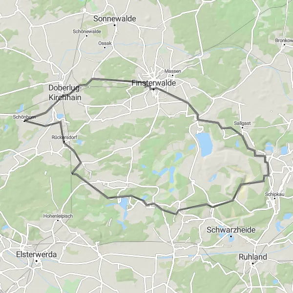 Map miniature of "Doberlug-Kirchhain Discovery" cycling inspiration in Brandenburg, Germany. Generated by Tarmacs.app cycling route planner