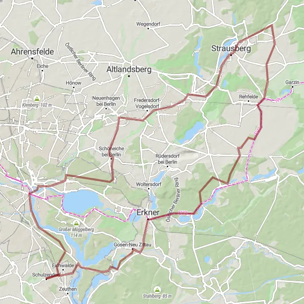 Map miniature of "Köpenick to Paschenberg Gravel Route" cycling inspiration in Brandenburg, Germany. Generated by Tarmacs.app cycling route planner