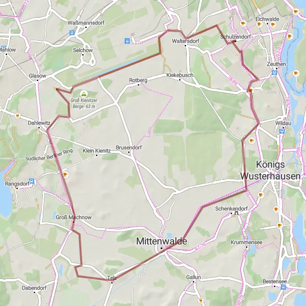 Map miniature of "Schulzendorf Gravel Loop" cycling inspiration in Brandenburg, Germany. Generated by Tarmacs.app cycling route planner