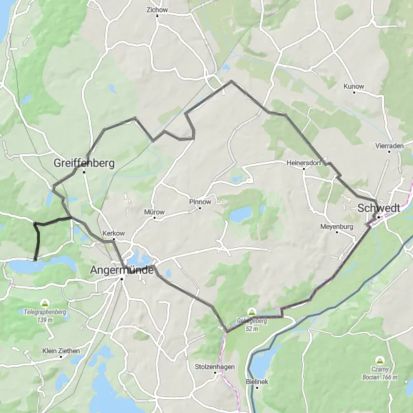 Map miniature of "Discover Angermünde and Günterberg" cycling inspiration in Brandenburg, Germany. Generated by Tarmacs.app cycling route planner