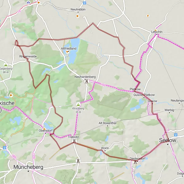 Map miniature of "Gravel Escape to Ringenwalde" cycling inspiration in Brandenburg, Germany. Generated by Tarmacs.app cycling route planner