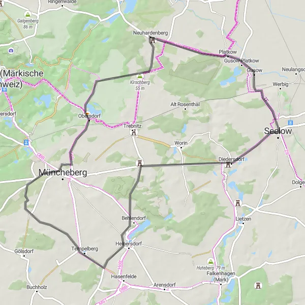 Map miniature of "Diedersdorf Loop" cycling inspiration in Brandenburg, Germany. Generated by Tarmacs.app cycling route planner