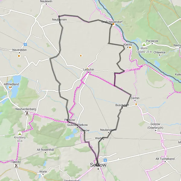 Map miniature of "Nature and History in Seelow" cycling inspiration in Brandenburg, Germany. Generated by Tarmacs.app cycling route planner