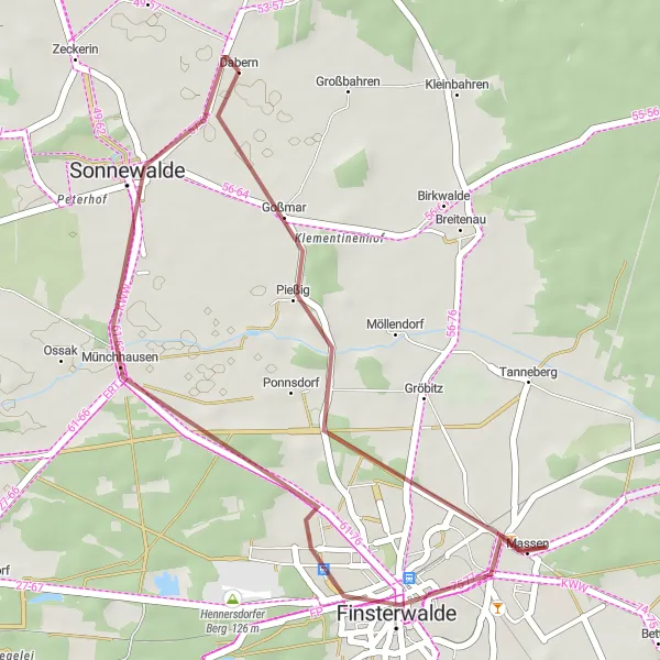 Map miniature of "Relaxing Gravel Route to Sonnewalde" cycling inspiration in Brandenburg, Germany. Generated by Tarmacs.app cycling route planner