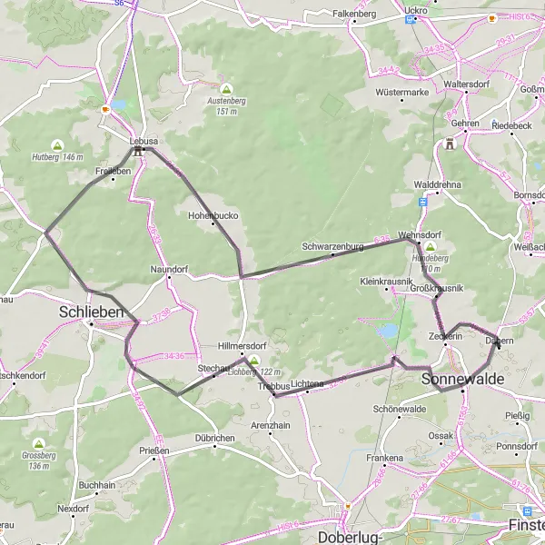 Map miniature of "The Stechau Loop" cycling inspiration in Brandenburg, Germany. Generated by Tarmacs.app cycling route planner