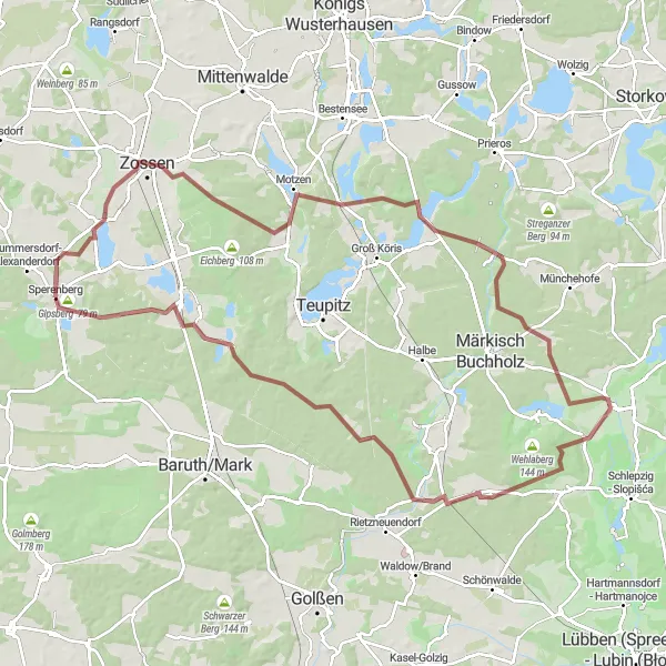 Map miniature of "Brandenburg Gravel Escape" cycling inspiration in Brandenburg, Germany. Generated by Tarmacs.app cycling route planner