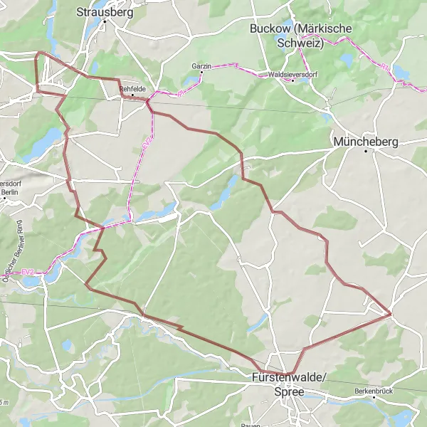 Karten-Miniaturansicht der Radinspiration "Schloss Steinhöfel Gravel Tour" in Brandenburg, Germany. Erstellt vom Tarmacs.app-Routenplaner für Radtouren