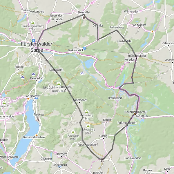 Karten-Miniaturansicht der Radinspiration "Briesen (Mark) Road Tour" in Brandenburg, Germany. Erstellt vom Tarmacs.app-Routenplaner für Radtouren