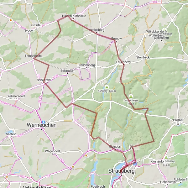 Map miniature of "The Gravel Adventure" cycling inspiration in Brandenburg, Germany. Generated by Tarmacs.app cycling route planner