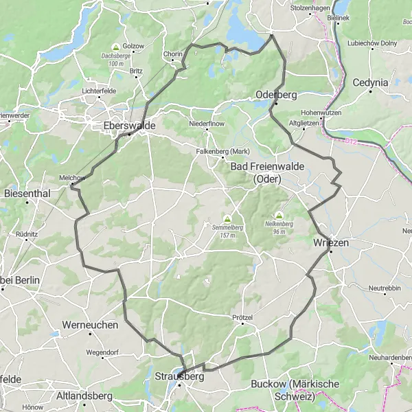 Map miniature of "Eberswalde Adventure" cycling inspiration in Brandenburg, Germany. Generated by Tarmacs.app cycling route planner