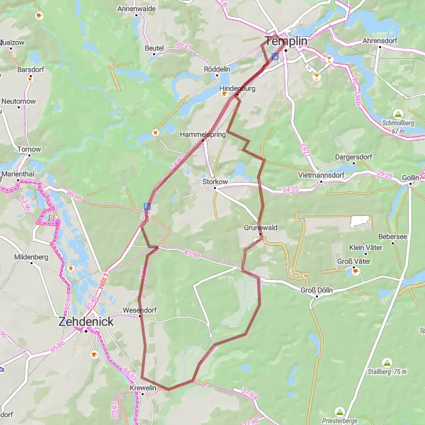 Karten-Miniaturansicht der Radinspiration "Uckermark Entdecker Tour" in Brandenburg, Germany. Erstellt vom Tarmacs.app-Routenplaner für Radtouren