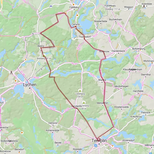 Karten-Miniaturansicht der Radinspiration "Unterwegs im Biosphärenreservat Schorfheide-Chorin" in Brandenburg, Germany. Erstellt vom Tarmacs.app-Routenplaner für Radtouren