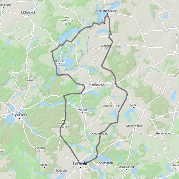 Karten-Miniaturansicht der Radinspiration "Rundtour durch die Schorfheide - Natur pur und kulturelle Highlights" in Brandenburg, Germany. Erstellt vom Tarmacs.app-Routenplaner für Radtouren