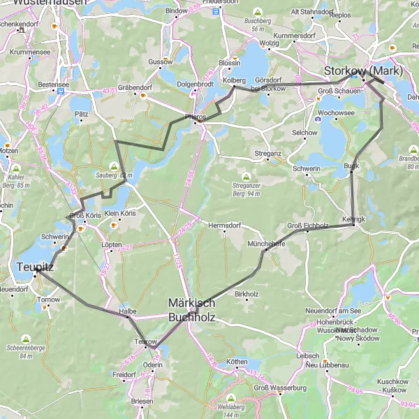 Map miniature of "Hohe Bude Loop" cycling inspiration in Brandenburg, Germany. Generated by Tarmacs.app cycling route planner