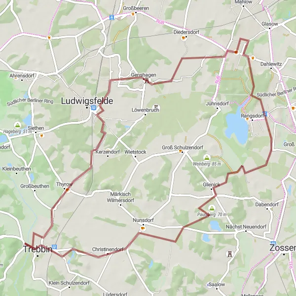 Map miniature of "Hidden Trails and Charming Villages" cycling inspiration in Brandenburg, Germany. Generated by Tarmacs.app cycling route planner