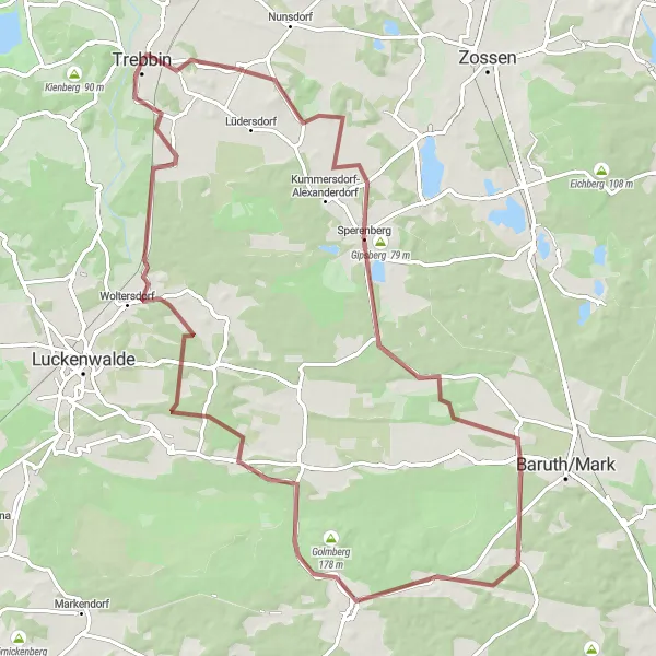 Map miniature of "Hills and Valleys in the Heart of Brandenburg" cycling inspiration in Brandenburg, Germany. Generated by Tarmacs.app cycling route planner