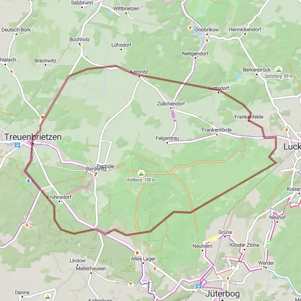 Map miniature of "Scenic Gravel Ride near Treuenbrietzen" cycling inspiration in Brandenburg, Germany. Generated by Tarmacs.app cycling route planner