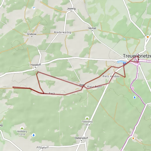 Map miniature of "Short Gravel Escape in Treuenbrietzen" cycling inspiration in Brandenburg, Germany. Generated by Tarmacs.app cycling route planner