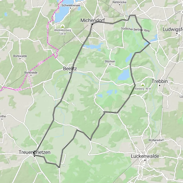 Map miniature of "Exploring the Countryside of Brandenburg" cycling inspiration in Brandenburg, Germany. Generated by Tarmacs.app cycling route planner