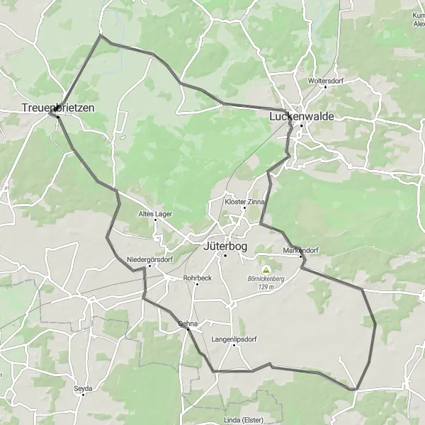 Map miniature of "Zülichendorf Circuit" cycling inspiration in Brandenburg, Germany. Generated by Tarmacs.app cycling route planner