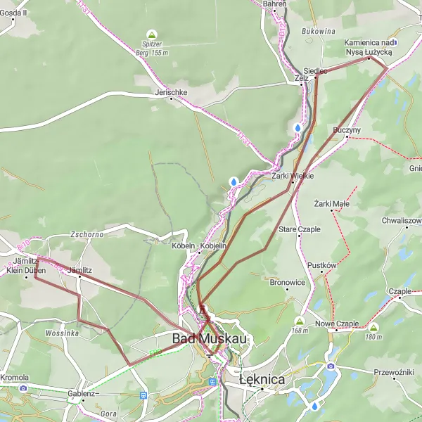 Map miniature of "Gravel Route to Milka" cycling inspiration in Brandenburg, Germany. Generated by Tarmacs.app cycling route planner