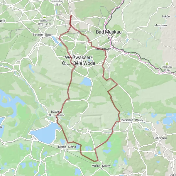 Karten-Miniaturansicht der Radinspiration "Gravel-Tour von Tschernitz nach Halbendorf" in Brandenburg, Germany. Erstellt vom Tarmacs.app-Routenplaner für Radtouren