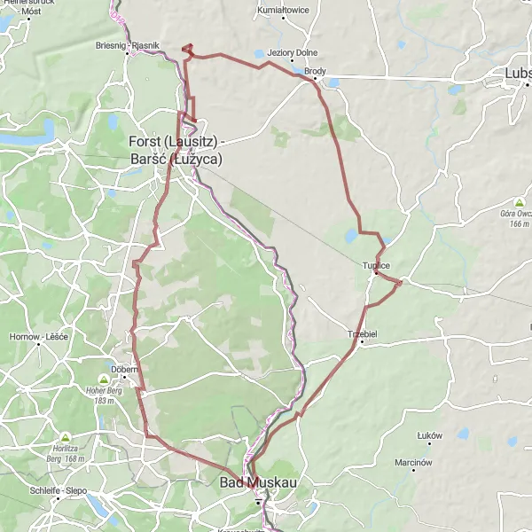 Map miniature of "The Gorgeous Gravel Loop" cycling inspiration in Brandenburg, Germany. Generated by Tarmacs.app cycling route planner