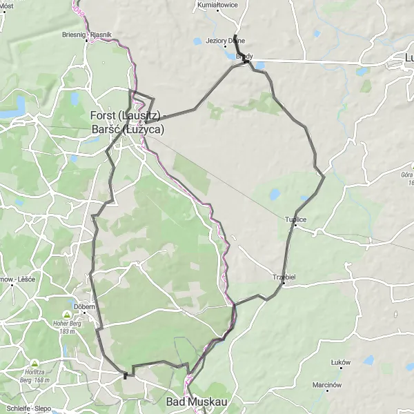 Map miniature of "Lusatian Adventure" cycling inspiration in Brandenburg, Germany. Generated by Tarmacs.app cycling route planner