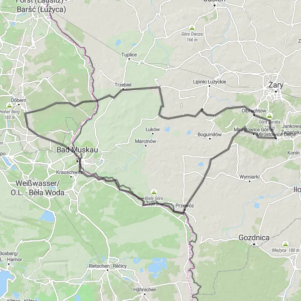 Map miniature of "Tour de Lusatia" cycling inspiration in Brandenburg, Germany. Generated by Tarmacs.app cycling route planner