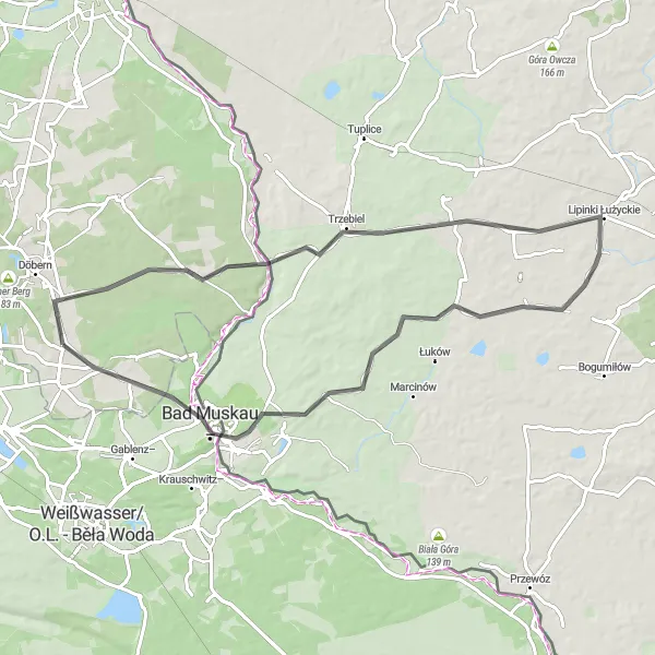 Map miniature of "Road Endurance Tour near Tschernitz" cycling inspiration in Brandenburg, Germany. Generated by Tarmacs.app cycling route planner