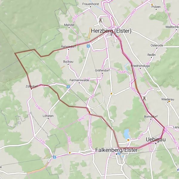 Map miniature of "Countryside Gravel Escape" cycling inspiration in Brandenburg, Germany. Generated by Tarmacs.app cycling route planner