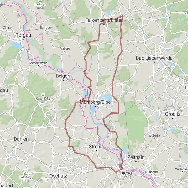 Karten-Miniaturansicht der Radinspiration "Abenteuerliche Gravel-Tour durch die Natur rund um Uebigau" in Brandenburg, Germany. Erstellt vom Tarmacs.app-Routenplaner für Radtouren