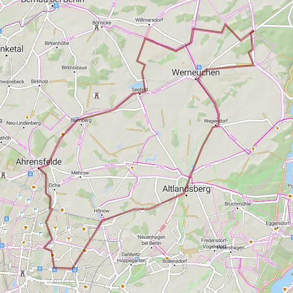 Map miniature of "The Eastern Escape" cycling inspiration in Brandenburg, Germany. Generated by Tarmacs.app cycling route planner