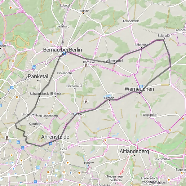 Map miniature of "Historical sights and beautiful landscapes" cycling inspiration in Brandenburg, Germany. Generated by Tarmacs.app cycling route planner
