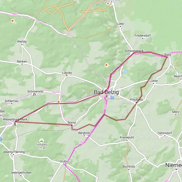 Karten-Miniaturansicht der Radinspiration "Gravel-Tour durch Brandenburgs Natur" in Brandenburg, Germany. Erstellt vom Tarmacs.app-Routenplaner für Radtouren