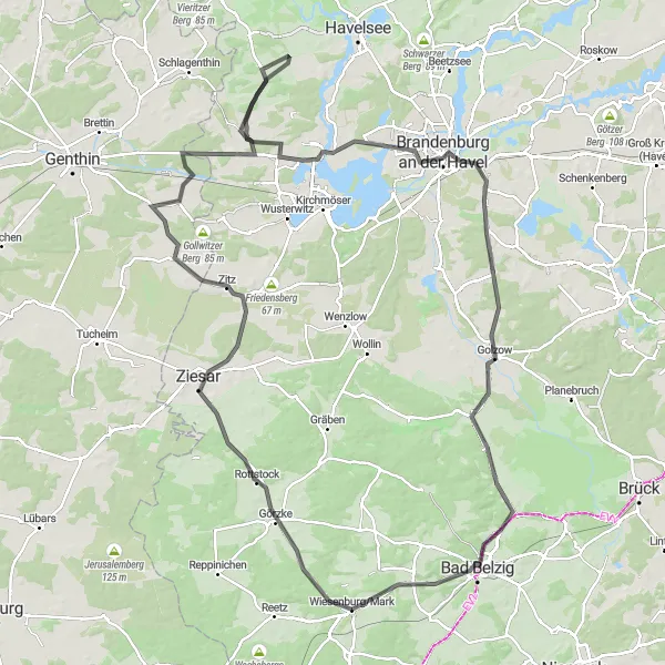 Karten-Miniaturansicht der Radinspiration "Rundfahrt von Wiesenburg nach Brandenburg an der Havel" in Brandenburg, Germany. Erstellt vom Tarmacs.app-Routenplaner für Radtouren