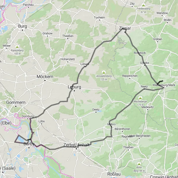 Karten-Miniaturansicht der Radinspiration "Anhaltische Radtour" in Brandenburg, Germany. Erstellt vom Tarmacs.app-Routenplaner für Radtouren