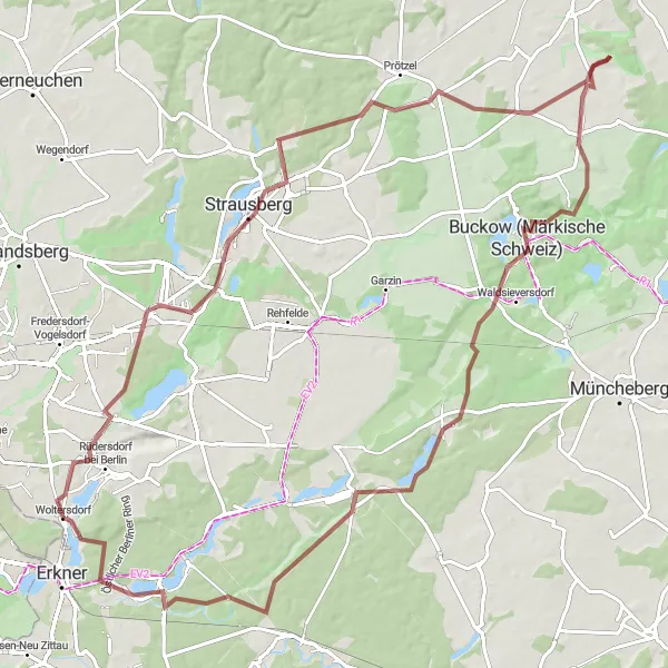 Map miniature of "Märkische Schweiz Adventure" cycling inspiration in Brandenburg, Germany. Generated by Tarmacs.app cycling route planner