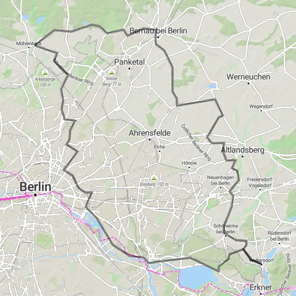 Map miniature of "The Royal Circuit" cycling inspiration in Brandenburg, Germany. Generated by Tarmacs.app cycling route planner