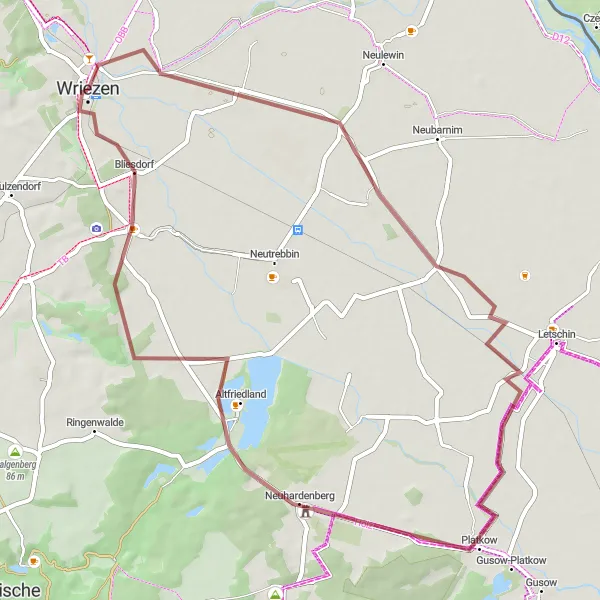 Map miniature of "Explore the Gravel Pathways of Altlwin" cycling inspiration in Brandenburg, Germany. Generated by Tarmacs.app cycling route planner