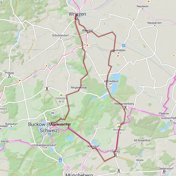 Map miniature of "Trebnitz Adventure" cycling inspiration in Brandenburg, Germany. Generated by Tarmacs.app cycling route planner