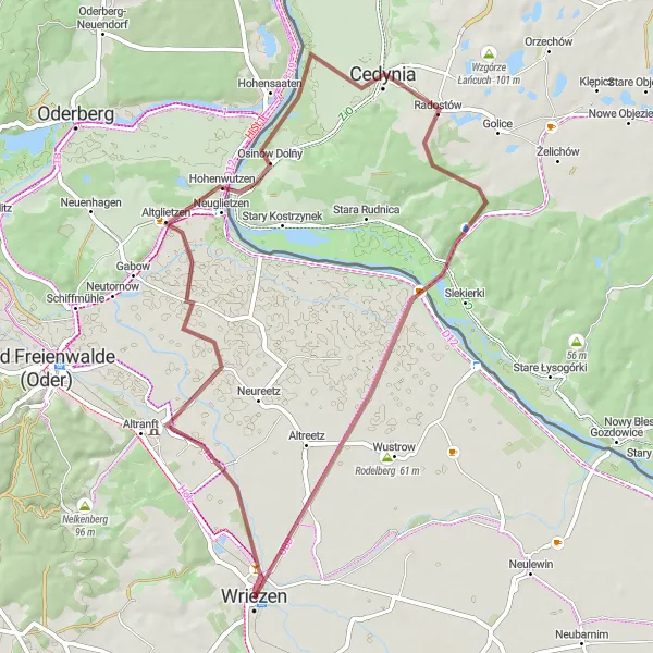 Map miniature of "Altranft Scenic Ride" cycling inspiration in Brandenburg, Germany. Generated by Tarmacs.app cycling route planner