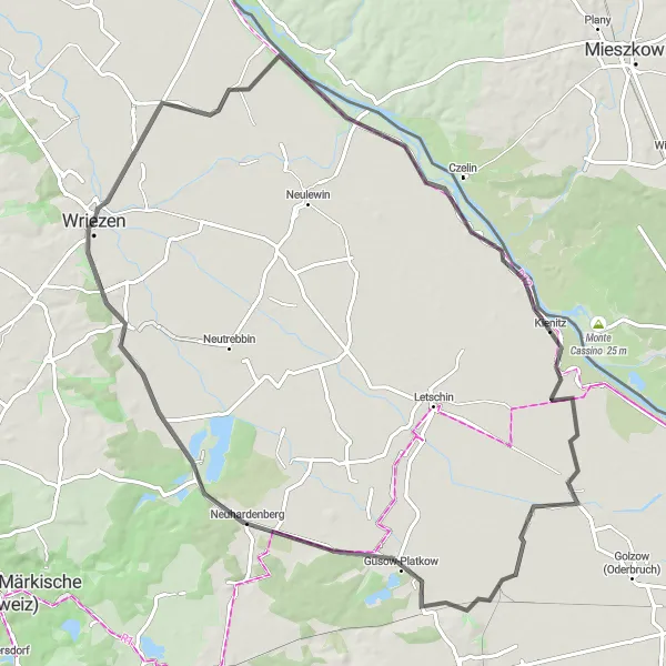 Map miniature of "Countryside Serenity: Wriezen to Metzdorf" cycling inspiration in Brandenburg, Germany. Generated by Tarmacs.app cycling route planner